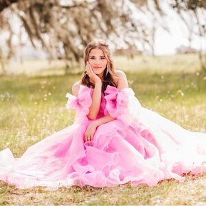 Rachel Allan Pink Ruffled Prom Dress